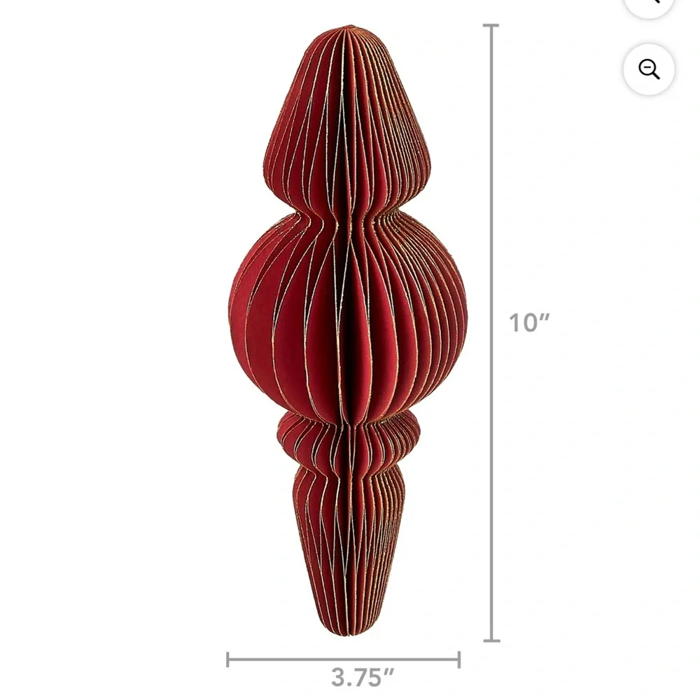 New! Holiday Time Set of 3 Red Paper Finial Christmas Holiday Ornaments / Decor